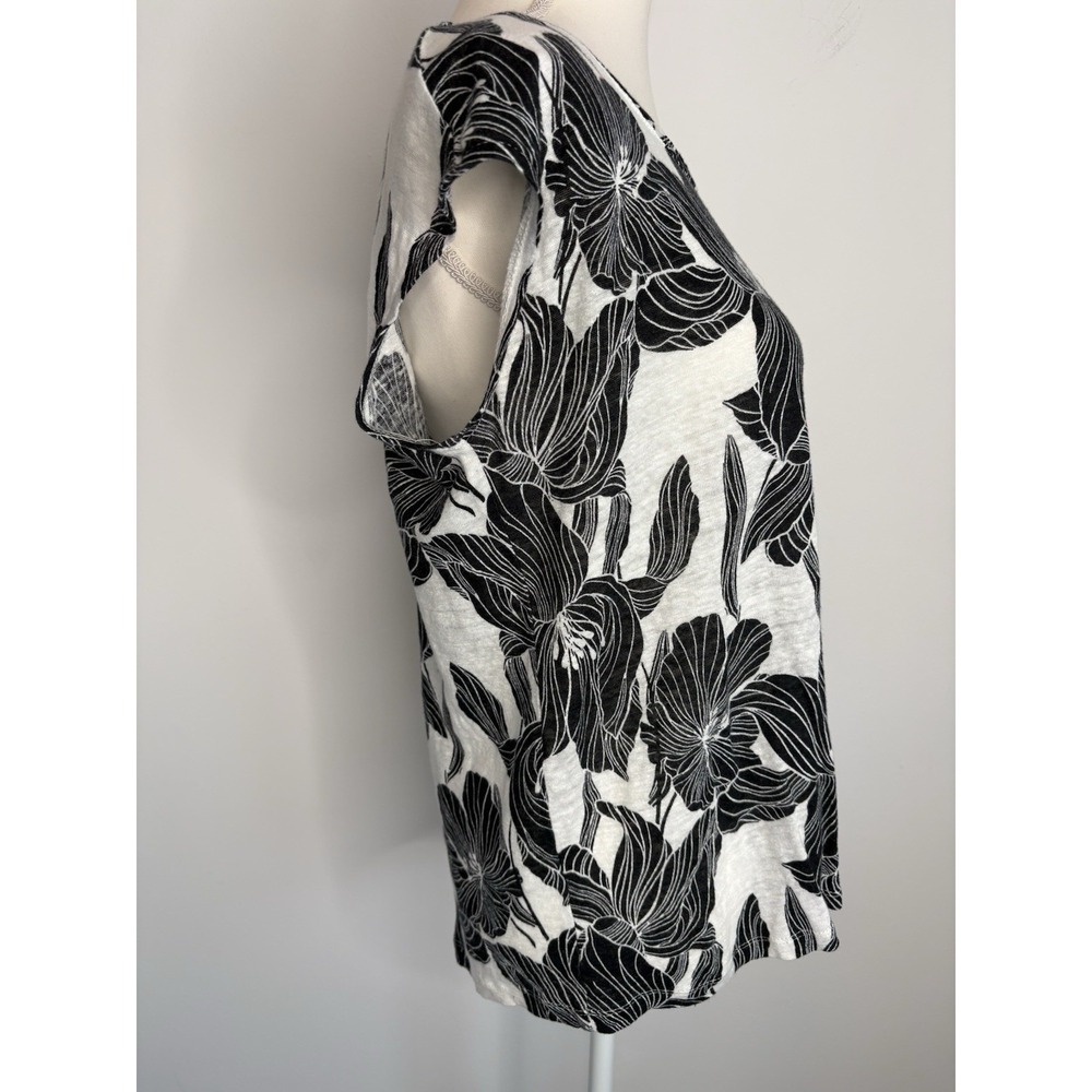 TAHARI 100% Linen Sleeveless Shirt‎ Women Size Medium Tropical Floral Natural - Picture 2 of 7